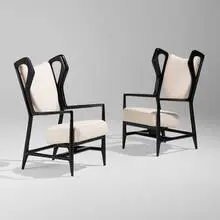 Gio Ponti, Rare Triennale armchairs, pair, 1951, lacquered wood, upholstery, brass