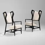 Gio Ponti, Rare Triennale armchairs, pair, 1951, lacquered wood, upholstery, brass