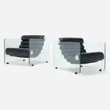 Fabio Lenci, Chain armchairs, pair, 1966, leather, tempered glass, aluminum