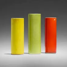 Cylinder vases, set of three by Georges Jouve, 1955, glazed stoneware, sold Mar 2024