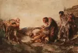 Rückkehr des verlorenen Sohnes (Return of the prodigal son); Venusfest (Festival of Venus) (a pair) by Oskar Larsen, mixed media with oil and watercolor on paper laid down on board, sold Jun 2016