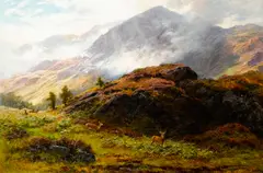 Fsa Charles Stuart, Deer in the Scottish Highlands, oil on canvas