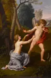 Cupid and Psyche by Ludwig Guttenbrunn, oil on panel, offered Jun 2016