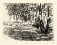 Max Liebermann, Landschaft am Wannsee, 1918, Radierung auf Velin