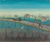 IGRA SA JVANOM VEGENATE U SNU“ (Spiel mit Ivan Vegenate in einem Traum) by Matija Skurjeni, 1964, Öl auf Leinwand, sold Aug 2020