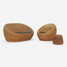Isamu Kenmochi, Rattan furniture suite, 1960-67, rattan over bamboo frame, upholstery