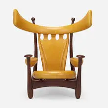 Chifruda armchair by Sergio Rodrigues, 1962 / 2009, imbuia, leather, sold Mar 2024