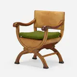 Armchair by Otto Schultz, c. 1935, leather, brass, upholstery, painted wood, sold Mar 2024