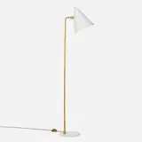 Paavo Tynell, Floor lamp, c. 1950, enameled aluminum, enameled steel, brass, cane