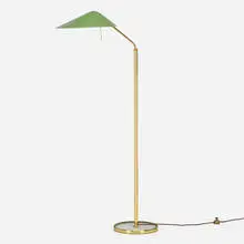 Floor lamp by Fontana Arte, c. 1960, brass, enameled aluminum, glass, plastic, sold Mar 2024