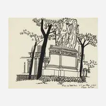 Place des Etats Unis 14 Juillet 1966 by Pierre Le-Tan, c. 2015, ink on paper laid to paper board, sold Mar 2024