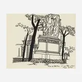 Place des Etats Unis 14 Juillet 1966 by Pierre Le-Tan, c. 2015, ink on paper laid to paper board, sold Mar 2024