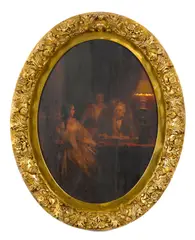 Petrus Kiers, An interior scene with figures gathered around a table, oil on panel