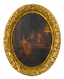 An interior scene with figures gathered around a table by Petrus Kiers, oil on panel, offered Jun 2016