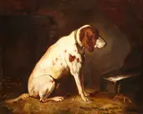 The watchful hound by English School, oil on board laid down on board, sold Jun 2016