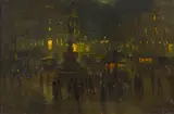 Piccadilly Circus at night by English School, oil on canvas, offered Mar 2016