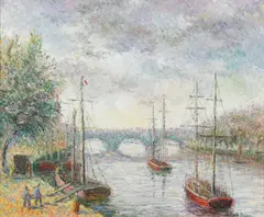 Hughes Claude Pissarro, Le pont Saint-Marin à Lancret-Javal, oil on canvas