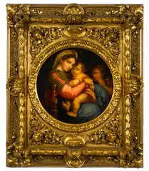 The Madonna della Sedia in an elaborate frame by called Raphael Raffaello Sanzio, oil on canvas, sold Mar 2016