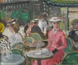François Gall, L'éte aux Deux Magots, circa 1953, oil on masonite