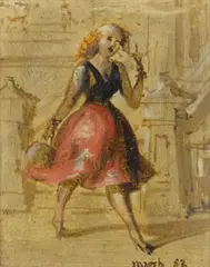 A young woman walking on a New York City street by Reginald Marsh, oil on masonite, offered Mar 2016