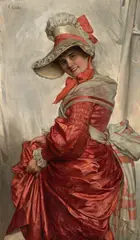 Showing off the new dress by Giovanni Costa, oil on canvas laid down on masonite, sold Mar 2016
