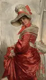 Giovanni Costa, Showing off the new dress, oil on canvas laid down on masonite