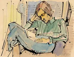 Emil Maetzel, Lesende, 1922, Aquarell über Tuschfeder auf Velin