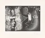Pablo Picasso, La Vieillesse: Femme regardant trois profils de vieillards, 1966, Aquatinta auf Velin