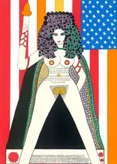 Dorothy Iannone, I lift my lamp besides the golden door, 1977, Farbserigrafie auf Papier