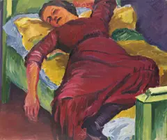 Liegende in rotem Kleid by Otto Möller, Um 1908, Öl auf Leinwand, sold Nov 2008