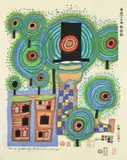 Peace treaty with nature / Friedensvertrag mit der Natur by Friedensreich Hundertwasser, 1987, Farbholzschnitt auf Japanbütten, sold Nov 2008
