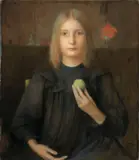 Léon Delachaux, Kind mit Apfel, Um 1900, Öl auf Leinwand