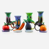 Tomato, Eggplant, Carrot, and Orange goblets by Robert Levin, sold Sep 2018