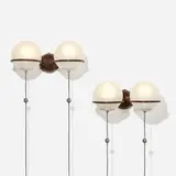 Gino Sarfatti, Sconces, pair, c. 1960, enameled aluminum, spun aluminum, chrome-plated stainless steel, glass