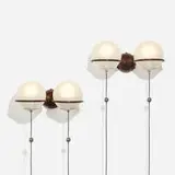 Gino Sarfatti, Sconces, pair, c. 1960, enameled aluminum, spun aluminum, chrome-plated stainless steel, glass