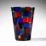 Pezzato vase by Fulvio Bianconi, c. 1951 / 2002, polychrome patchwork glass, sold Feb 2024