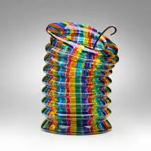 I Baloni del Redentor candleholder by Fulvio Bianconi, 2001, internally decorated glass, enameled brass, sold Feb 2024