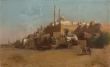 Henry Augustus Ferguson, Travelers before the walls of an Arab town, oil on canvas