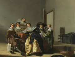Pieter Jacobsz Codde, An interior with figures around a table, oil on panel