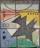 Hans Kuhn, Schwarzer Vogel, 1969, Spachtel-Mischtechnik auf Leinwand