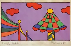 Luna Park by Alexis Akrithakis, 1967, Tempera und Tuschfeder auf Karton, sold Dec 2007