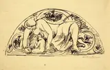 Max Pechstein, Entwurf für ein Mosaik, Um 1912, Tuschfeder auf Transparentpapier, an den Rändern auf ein weiteres Papier fest montiert
