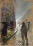 Otto Nagel, Alt-Berliner Straße im Nebel, 1943, Pastell auf leichtem braunen Karton