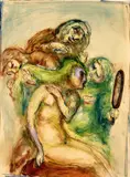 Josef Hegenbarth, Toilettenszene, 1918, Aquarell und Gouache auf Velin