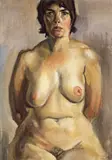 Curt Querner, Sitzender weiblicher Akt, die Arme hinter dem Körper verschränkt, 1975, Aquarell auf Papier