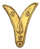 Jean Cocteau, Visage en V, 1962, Goldbrosche. In Original-Holzkassette. Höhe: 6,8 cm (2 ⅝ in.)