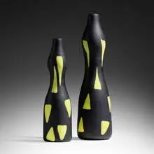 Arsos vases, set of two by Alessandro Mendini, 1992, 1996, wheel-carved glass, sold Feb 2024