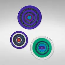 Murrine, set of three by Vistosi, c. 1965, internally decorated glass, sold Feb 2024