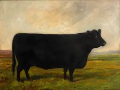 E. S. England, An Aberdeen Angus in a landscape, oil on canvas