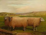 Sheep in a landscape by E. S. England, oil on canvas, sold Feb 2016